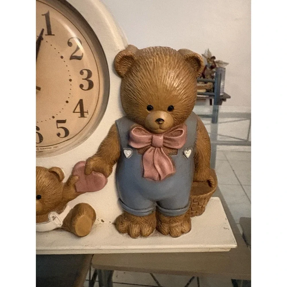 VTG 1987 Burwood Homco Teddy Bear Family Quartz Wall Shelf Clock Tested Works